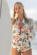 Pink Floral Zip Long Sleeve UPF50 Rash Guard