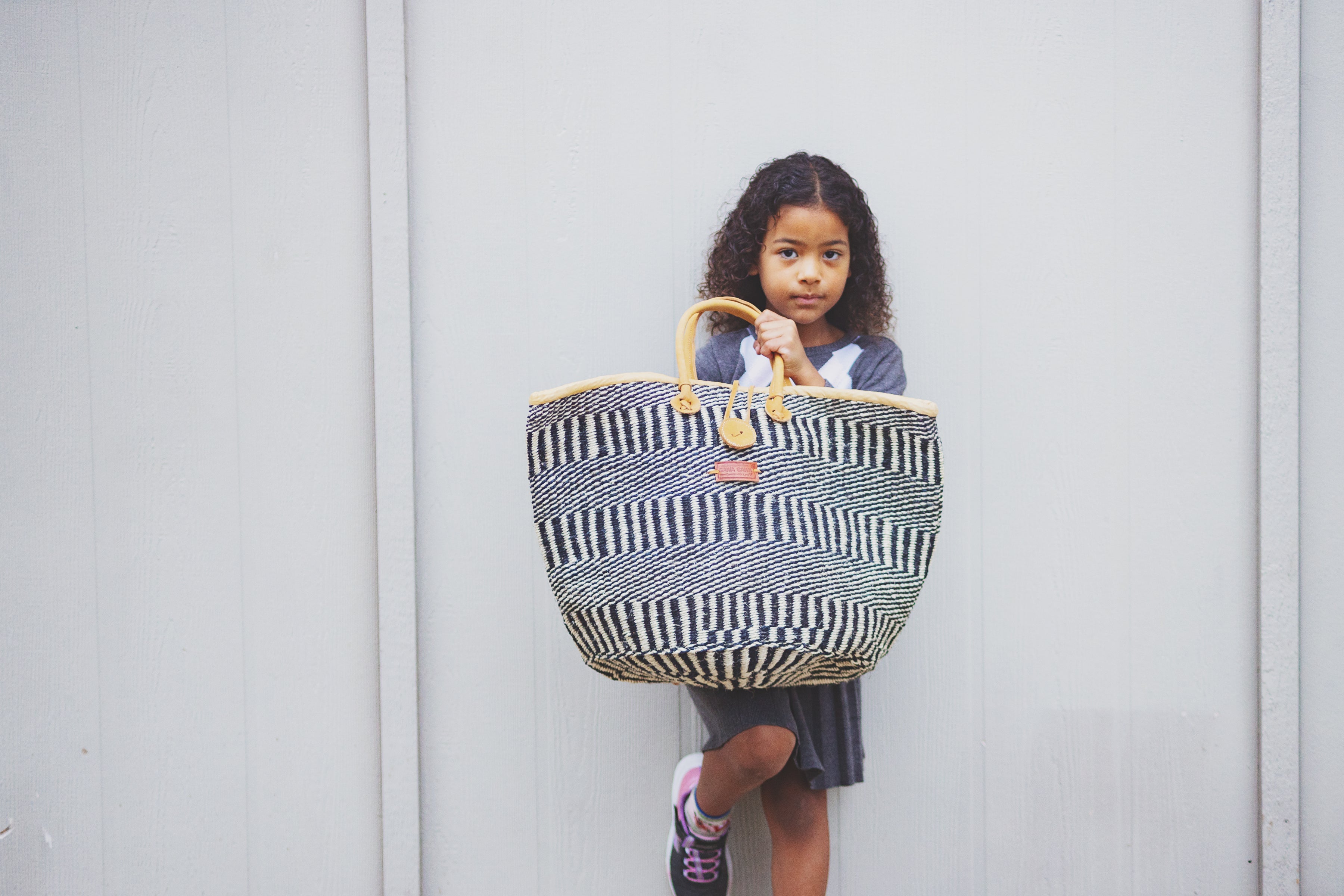 Balance Stripes Handwoven Beach Straw Tote Basket