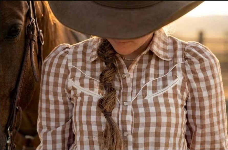 The Tan Gingham Pearl Snap Top-BEST SELLER